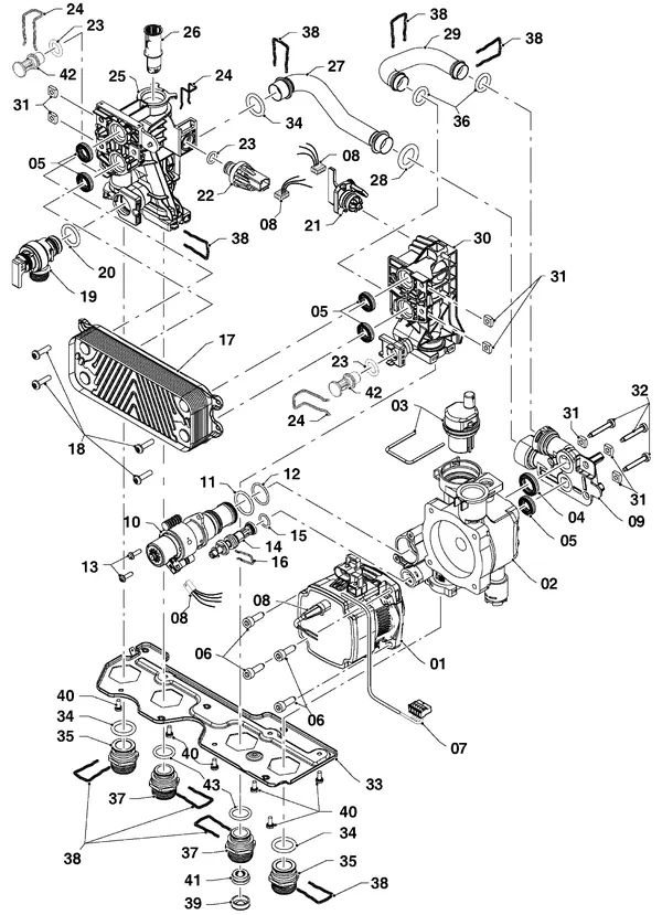 Exploded view Vaillant ecoTEC pure VHR 23-28/7-2: Hydraulische delen