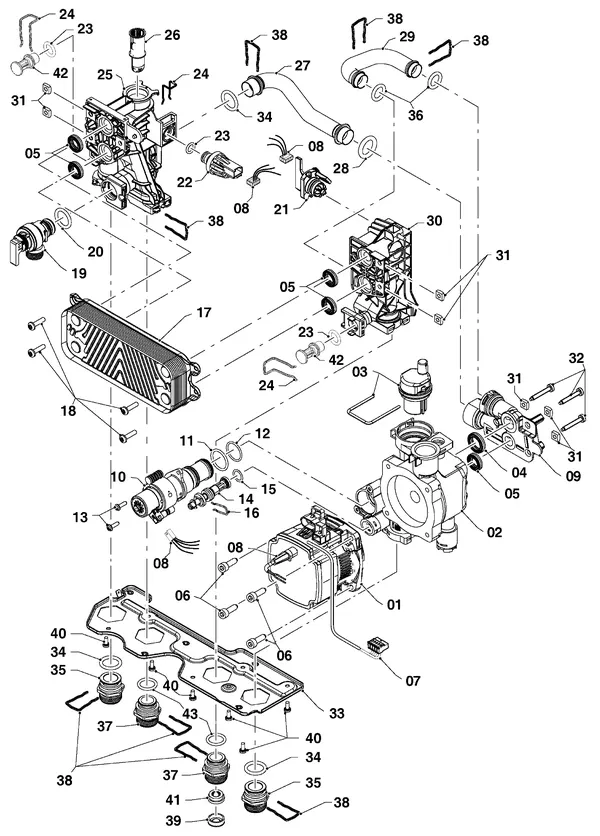 Exploded view Vaillant ecoTEC pure VHR 23-28/7-2 EXP: Hydraulische delen