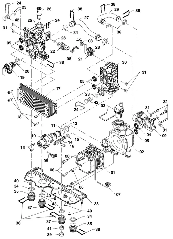 Exploded view Vaillant ecoTEC pure VHR 28-34/7-2: Hydraulische delen