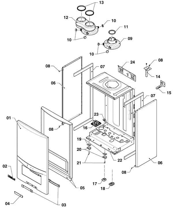Exploded view Vaillant ecoTEC pure VHR 28-34/7-2: Manteldelen
