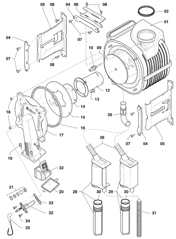 Exploded view Vaillant ecoTEC classic VHR 18-24/5-3 R6: Brander warmtewisselaar