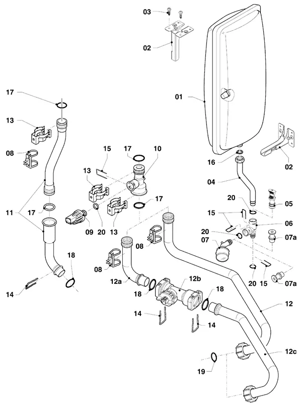 Exploded view Vaillant ecoTEC classic VHR 18-24/5-3 EXP R6: Hydraulische delen