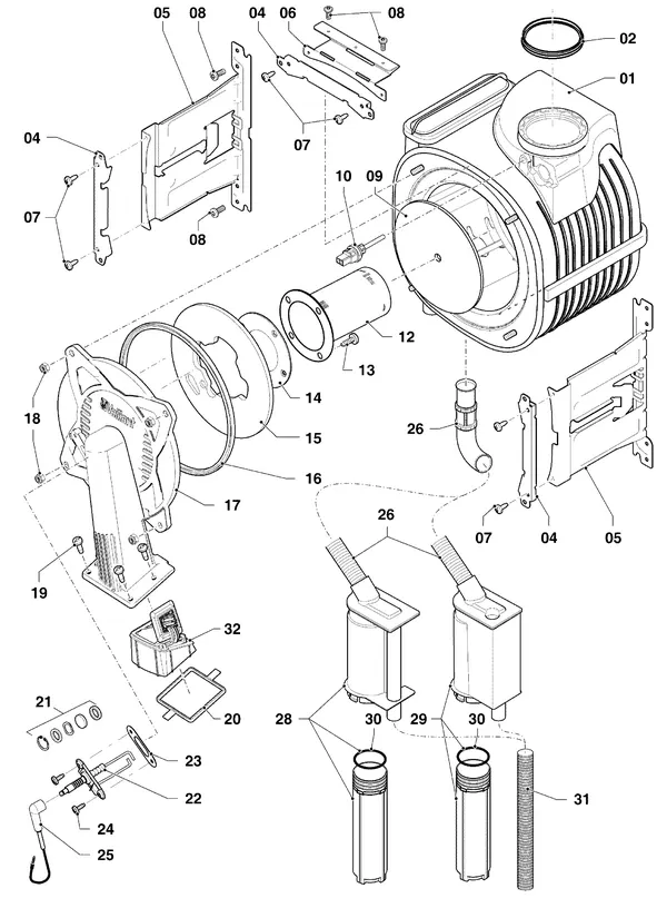 Exploded view Vaillant ecoTEC classic VHR 28-34/5-3 R2: Brander warmtewisselaar