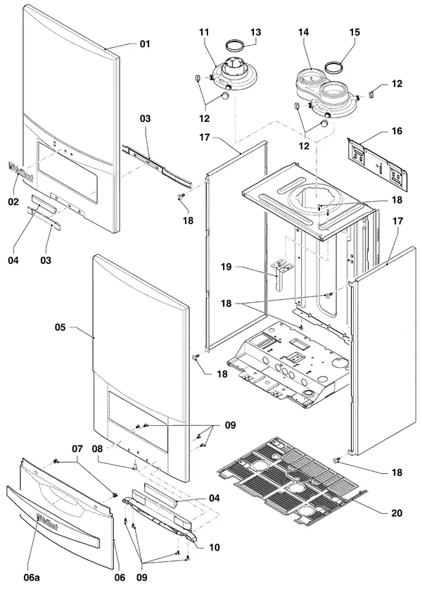Exploded view Vaillant ecoTEC classic VHR 28-34/5-3 R2: Manteldelen