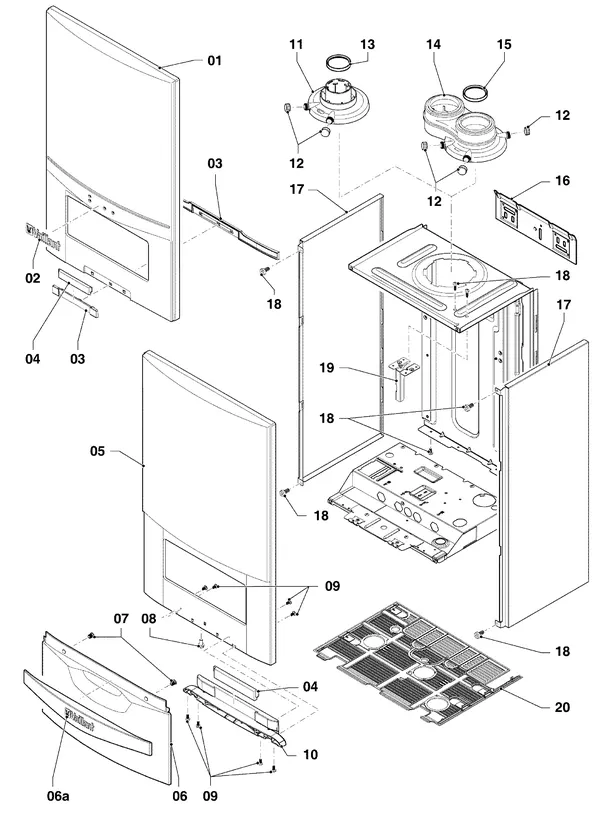 Exploded view Vaillant ecoTEC classic VHR 23-28/5-3 EXP R2: Manteldelen
