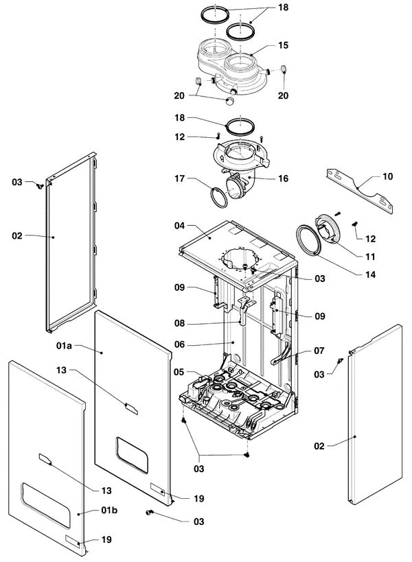 Exploded view Vaillant ecoFIT pro VUW 256/6-3: Manteldelen