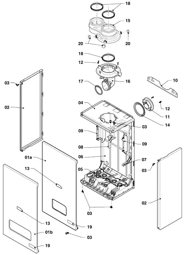 Exploded view Vaillant ecoFIT pro VUW 306/6-3: Manteldelen