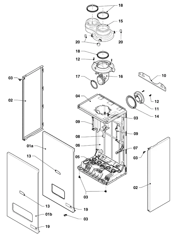 Exploded view Vaillant ecoFIT pro VUW 256/6-3 EXP: Manteldelen