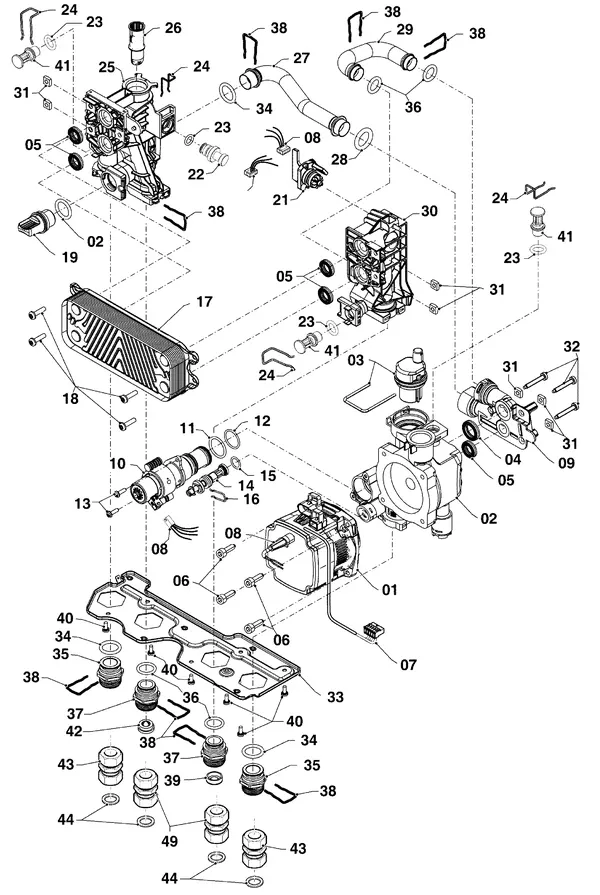 Exploded view Vaillant ecoFIT pro VUW 306/6-3 EXP: Hydraulische delen