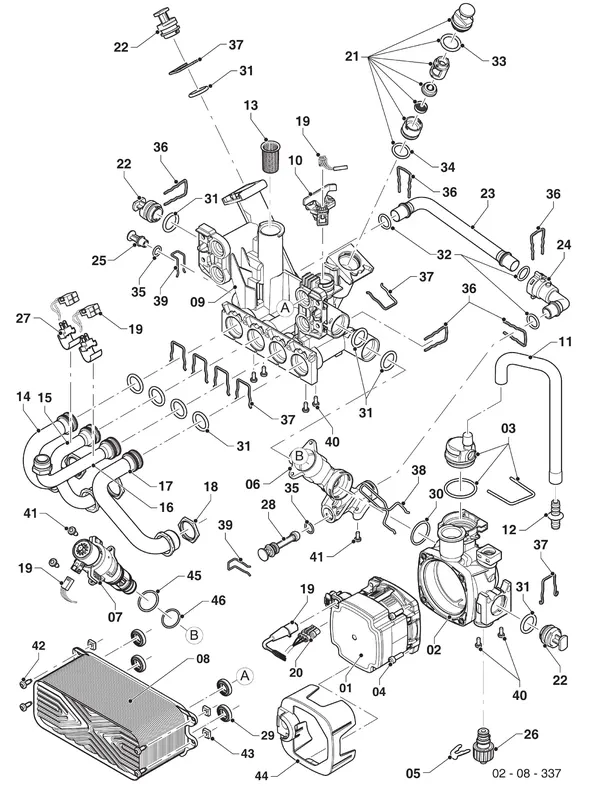 Exploded view Vaillant ecoTEC exclusive VHR 25/36 CF/1-7: Hydraulikdelen hydroblock