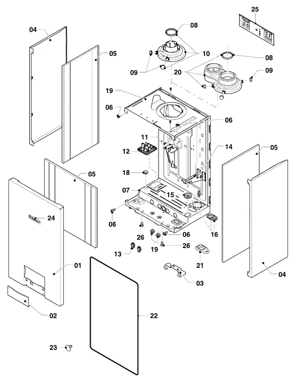 Exploded view Vaillant ecoTEC exclusive VHR 25/36 CF/1-7: Manteldelen
