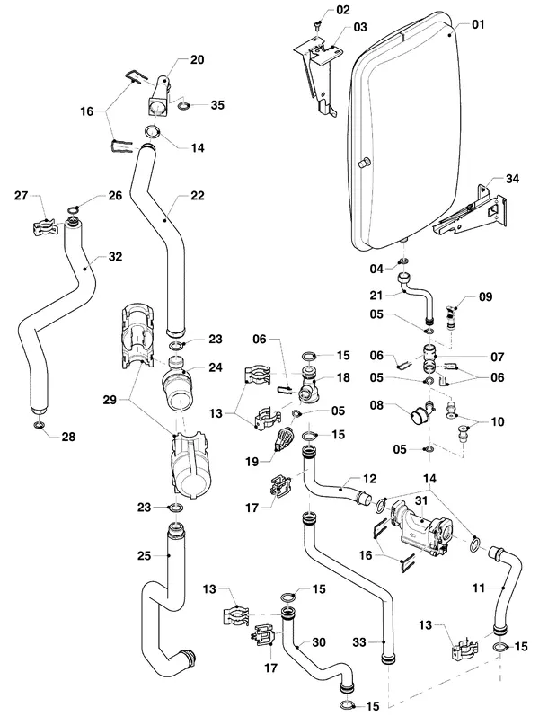 Exploded view Vaillant ecoTEC exclusive VHR 34/43 CF/1-7: Hydraulikdelen