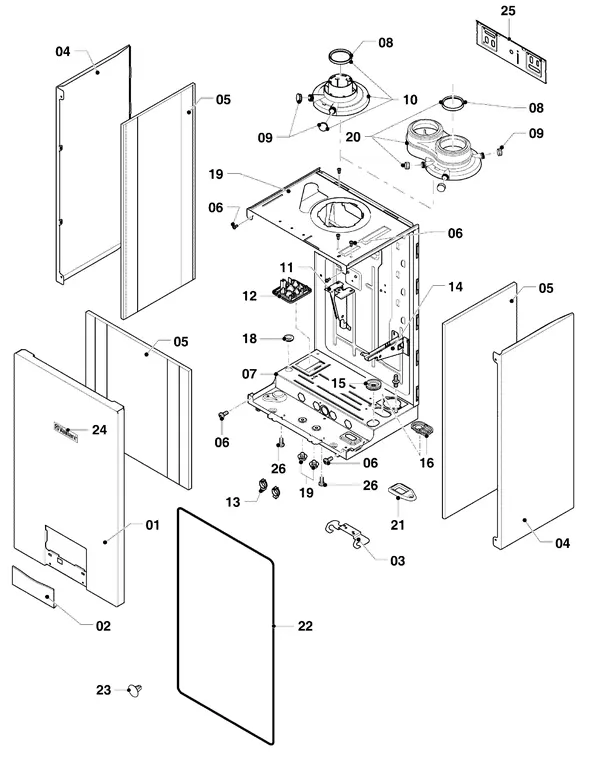 Exploded view Vaillant ecoTEC exclusive VHR 34/43 CF/1-7: Manteldelen