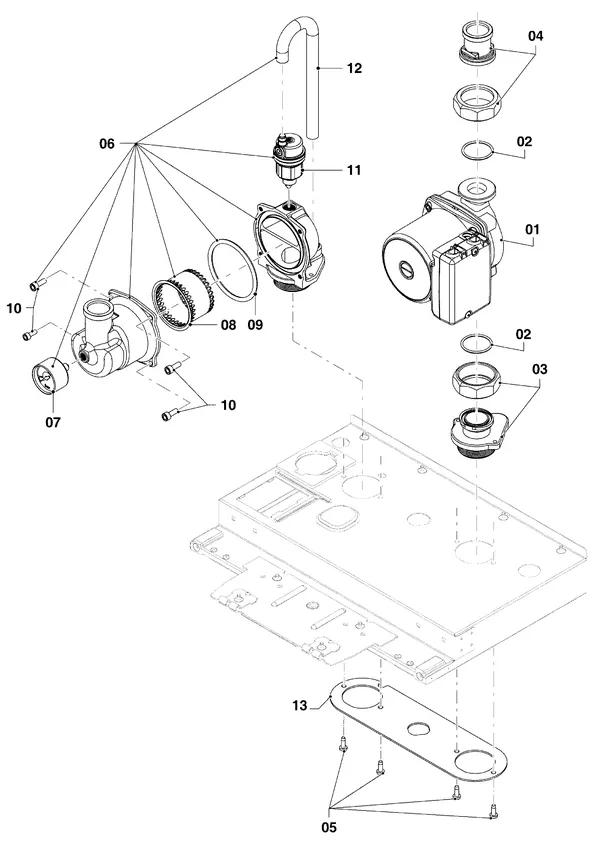 Exploded view Vaillant ecoTEC plus VHR 45/5-5: Hydraulische delen