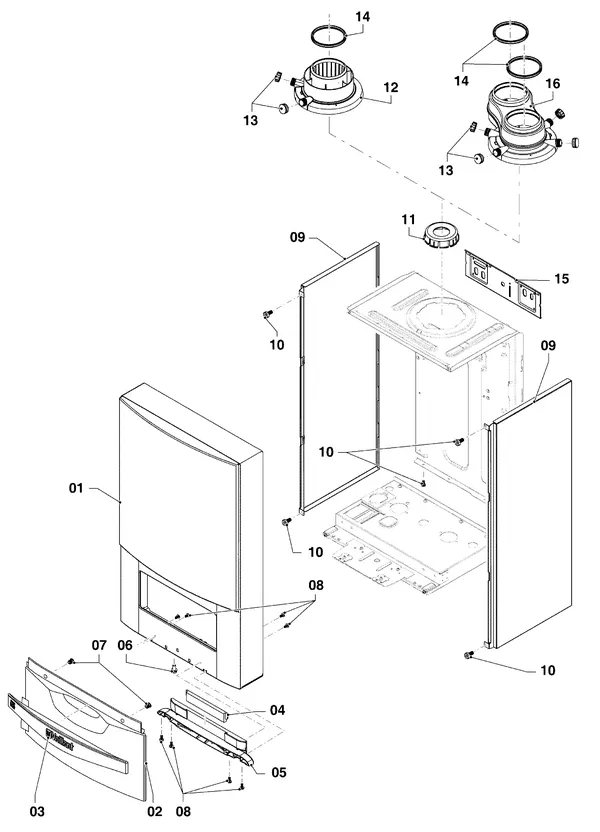 Exploded view Vaillant ecoTEC plus VHR 45/5-5: Manteldelen
