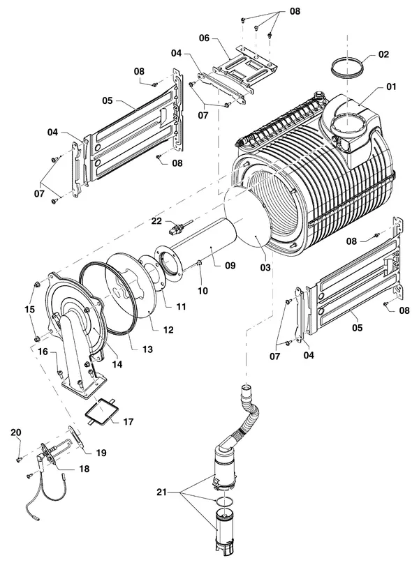 Exploded view Vaillant ecoTEC plus VHR 65/5-5: Brander en warmtewisselaar
