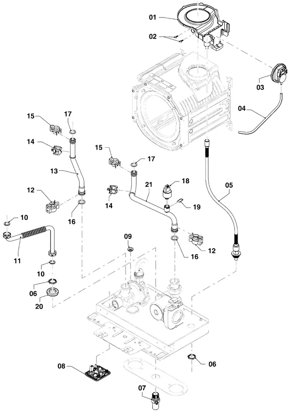 Exploded view Vaillant ecoTEC plus VHR 65/5-5: Hydraulische delen