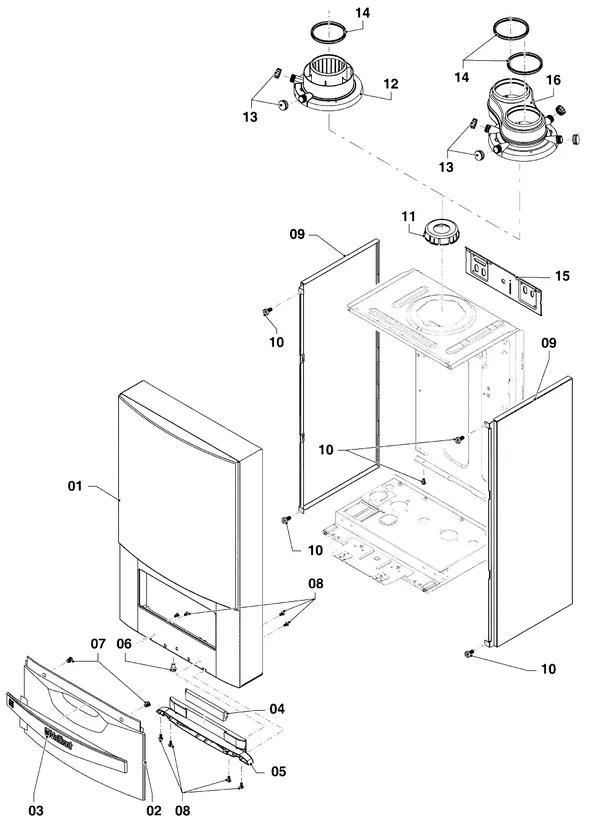 Exploded view Vaillant ecoTEC plus VHR 65/5-5: Manteldelen
