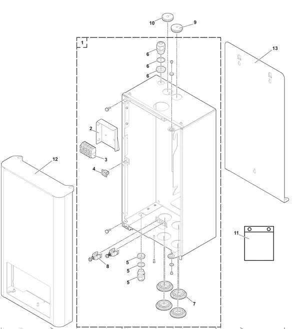 Exploded view Remeha Elga Ace binnenunit 4kW: Bemanteling