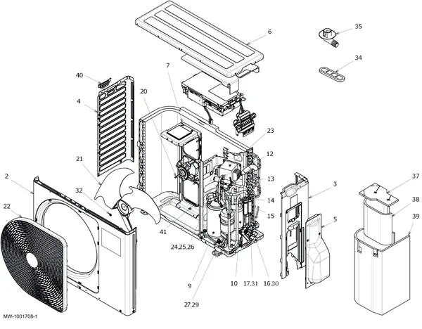 Exploded view Remeha Elga Ace AWHPT buitenunit 6kW: Bemanteling