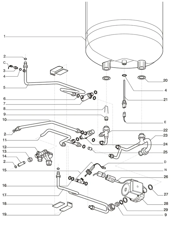 Exploded view Intergas Prestige CW6 A: Waterzijdig