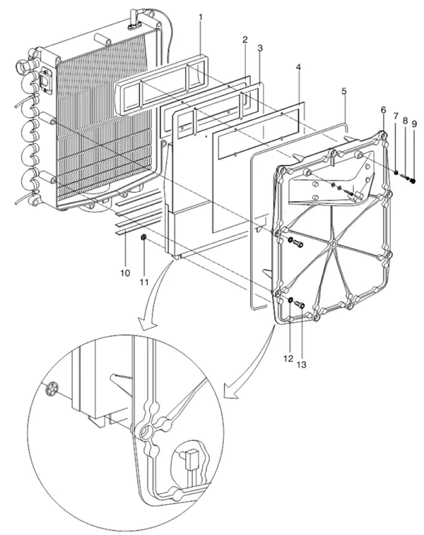 Exploded view Intergas Kompakt Solo HRE 18A: Branderunit voorplaat met inbusbout en