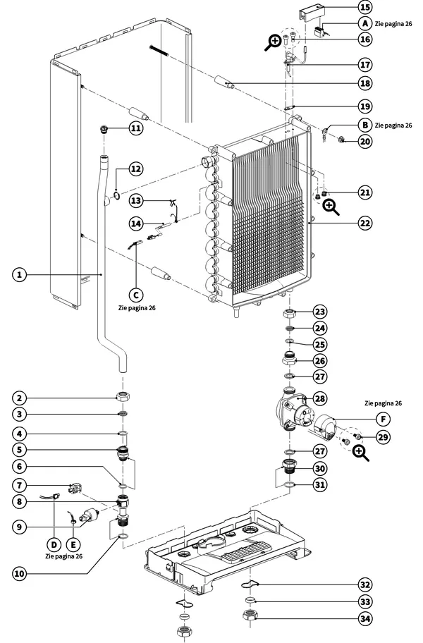 Exploded view Intergas Xtreme 24: Warmtewisselaar cv zijdig medio 2017