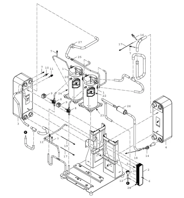 Exploded view Bosch Compress 7000 LW EHP 38-2 LW: Compressor