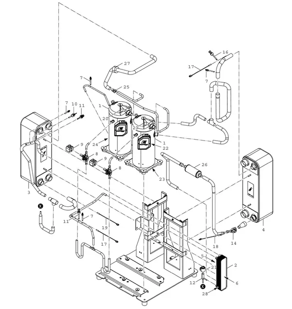 Exploded view Bosch Compress 7000 LW EHP 48-2 LW: Compressor
