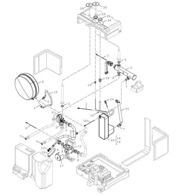 Exploded view Bosch Compress 3400i AWS (CS3400iAWS 14M): Warmtewisselaar