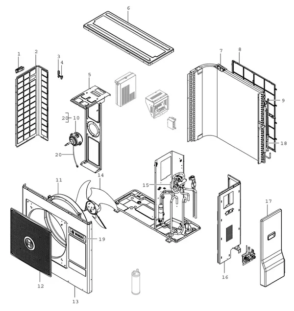 Exploded view Bosch Compress 3400i AWS 6kW (CS3400iAWS 6 OR-S): Toestelmantel ventilator