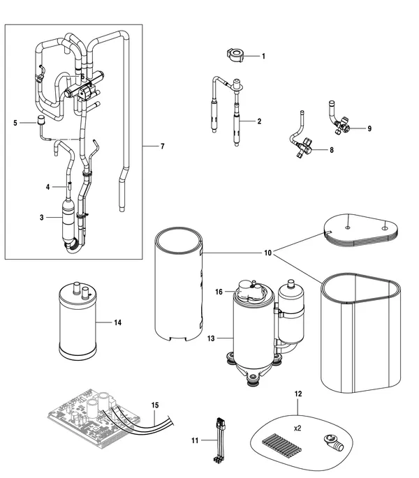 Exploded view Bosch Compress 3400i AWS 14kW (CS3400iAWS 14 OR-T): Koelmiddelcircuit
