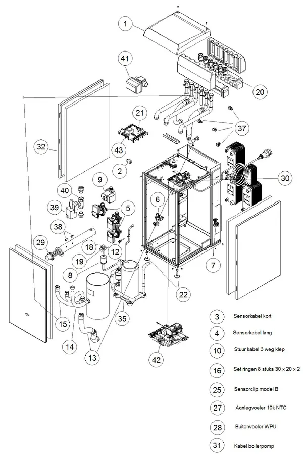 Exploded view Itho Daalderop 4e generatie WPU 55c 545-0451: Totaaloverzicht