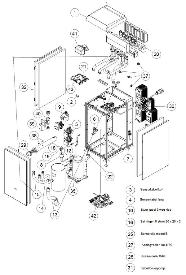 Exploded view Itho Daalderop 4e generatie WPU 55co 545-0452: Totaaloverzicht