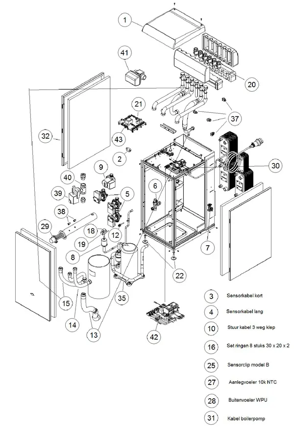 Exploded view Itho Daalderop 4e generatie WPU 65i 545-0460: Totaaloverzicht