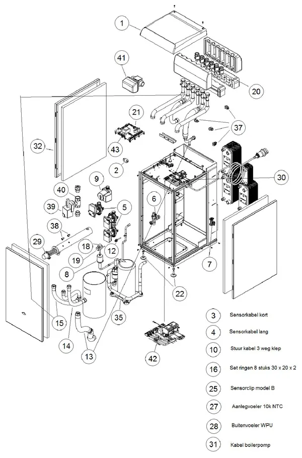 Exploded view Itho Daalderop 4e generatie WPU 65c 545-0461: Totaaloverzicht