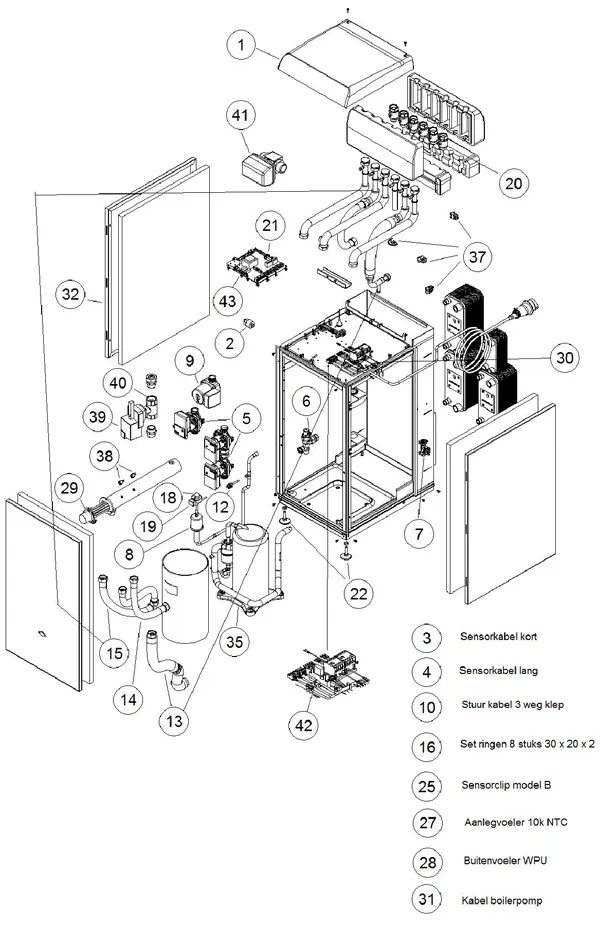 Exploded view Itho Daalderop 4e generatie WPU 65co 545-0462: Totaaloverzicht