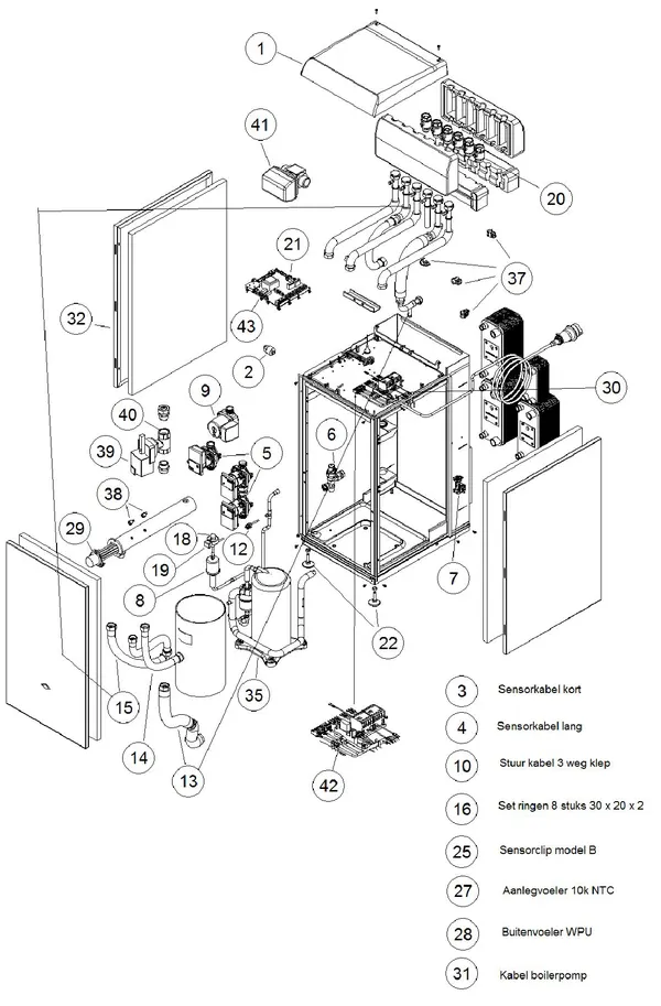 Exploded view Itho Daalderop 4e generatie WPU 75c 545-0471: Totaaloverzicht