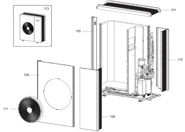 Exploded view Atag ODM 5 | buitenunit mono-fase: Mantel