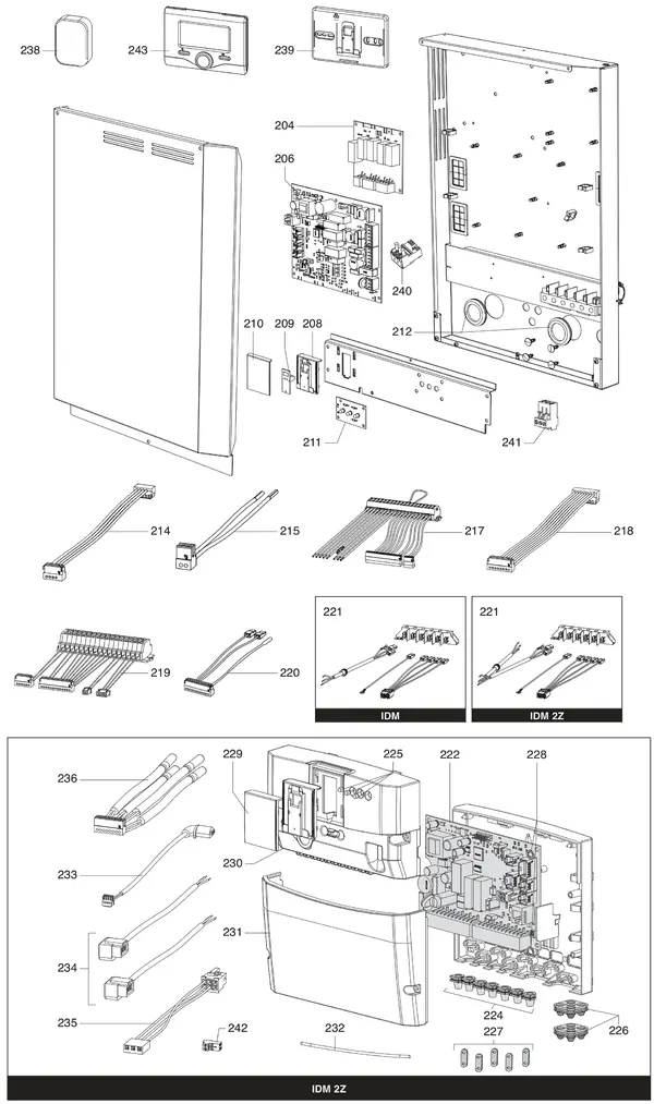 Exploded view Atag IDM 2Z | binnenunit wand: Elektrische componenten