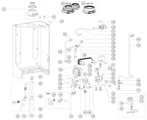 Exploded view Atag i32SZ iCon2: Achterwand en hydraulische componenten
