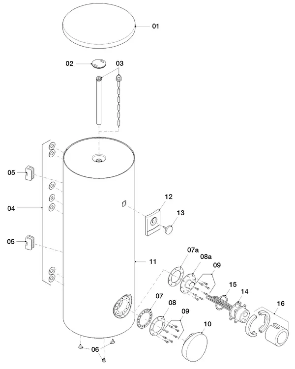 Exploded view Vaillant uniSTOR VIH RW 400/3 BR: Totaaloverzicht