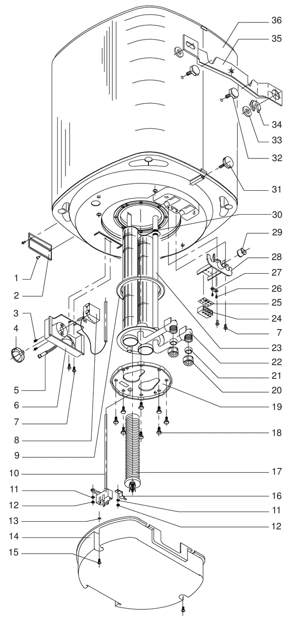 Exploded view Itho Daalderop Mono 50: Totaaloverzicht