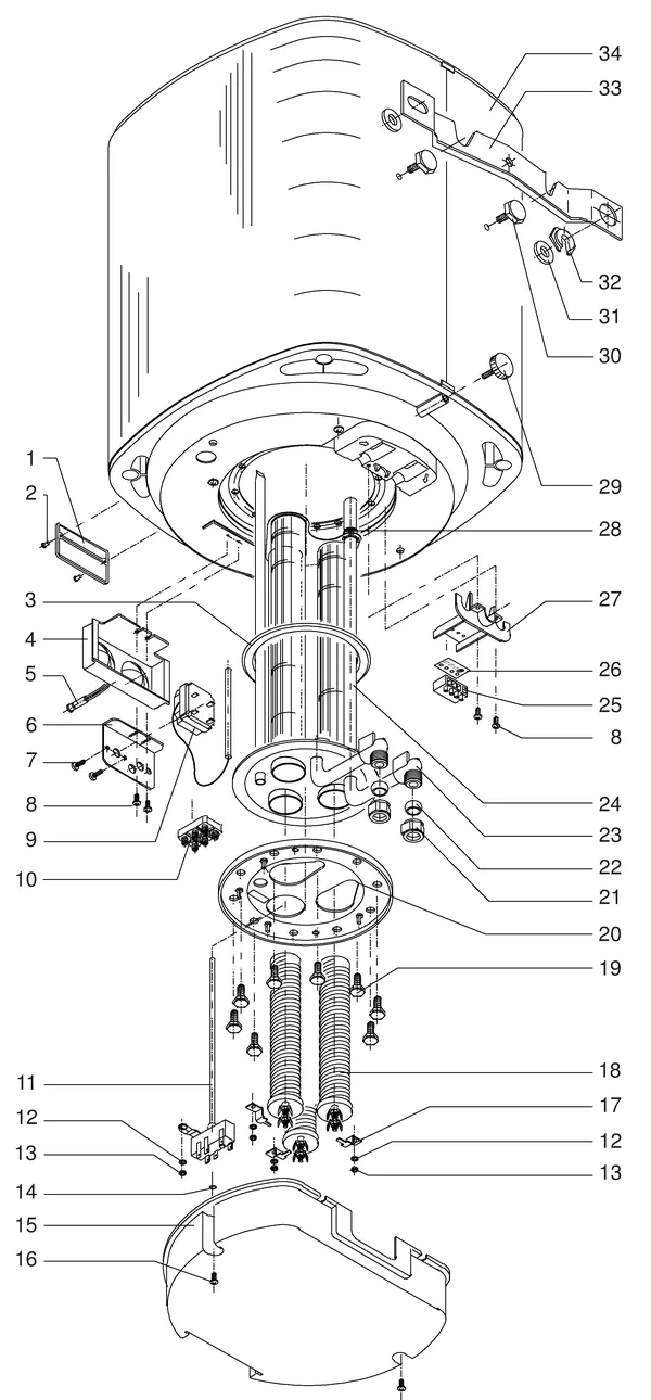 Exploded view Itho Daalderop Mono-3 120 (7,5kW): Totaaloverzicht