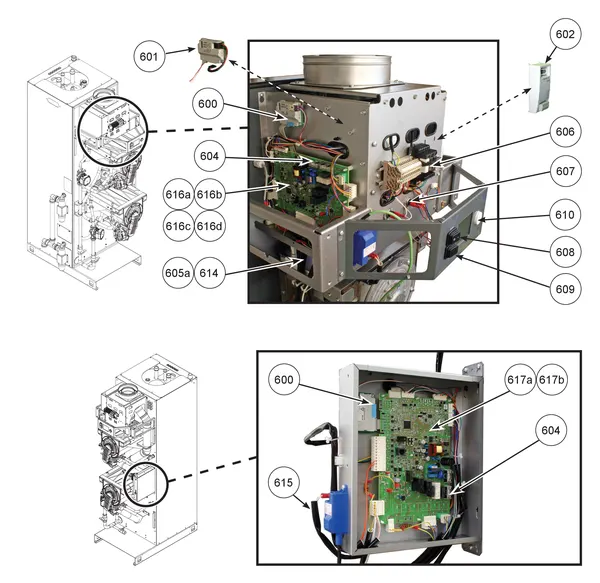 Exploded view Remeha CWH Ace 120/302: Elektra vanaf serienr 23xxxxxx