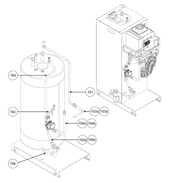 Exploded view Remeha CWH Ace 120/302: Leidingen 1 t m serienr 22xxxxxx