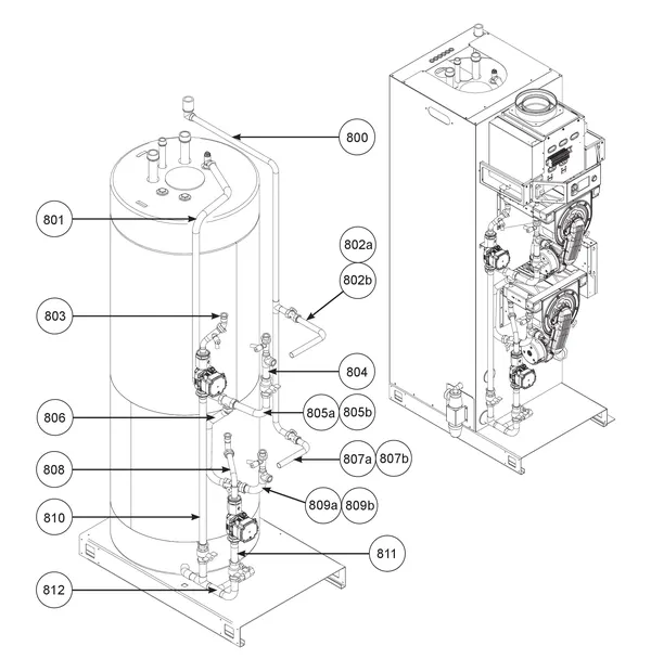 Exploded view Remeha CWH Ace 120/302: Leidingen 2 t m serienr 22xxxxxx