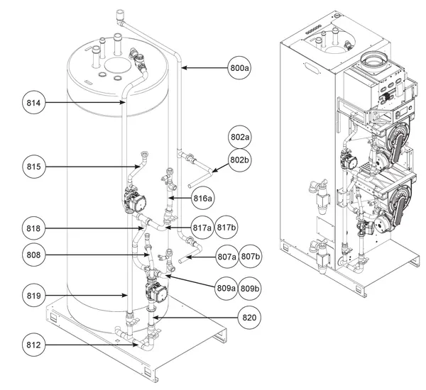 Exploded view Remeha CWH Ace 120/302: Leidingen 2 vanaf serienr 23xxxxxx