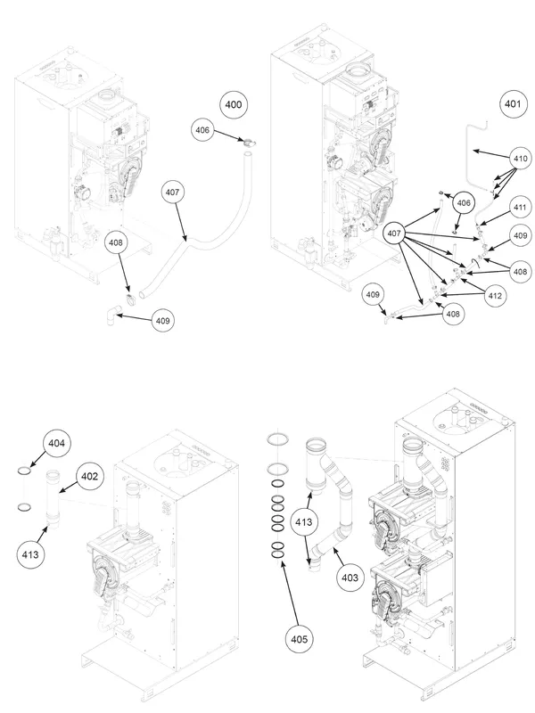 Exploded view Remeha CWH Ace 120/302: Rookgasafvoer t m serienr 22xxxxxx