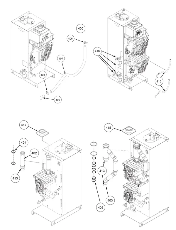Exploded view Remeha CWH Ace 120/302: Rookgasafvoer vanaf serienr 23xxxxxx